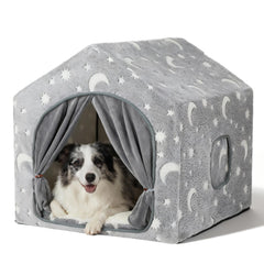 Pelemee indoor dog house with frame; easy assembly and solid stability for pets.