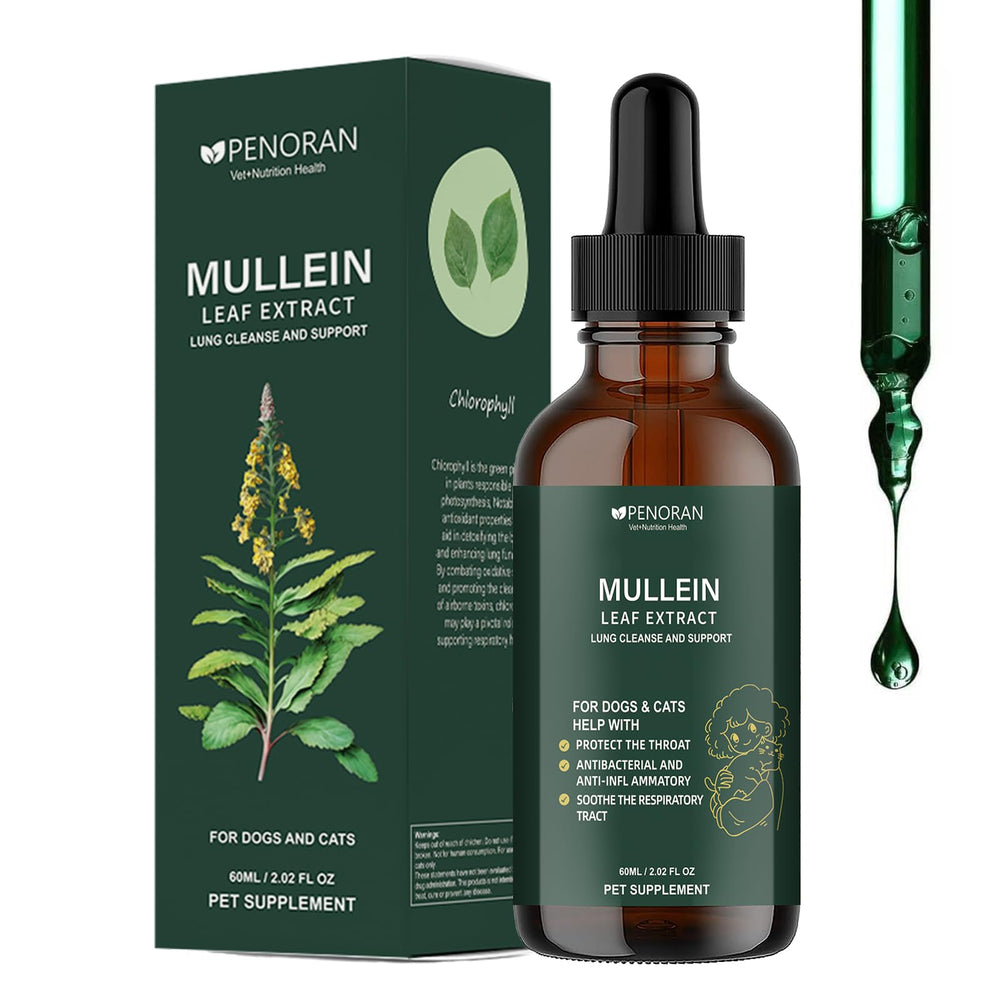 Penoran mullein lung drops bottle for pets; natural lung support potential.