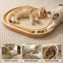 Peoviue Sisal Cat Scratcher Wooden Base Non-Slip keeps it in place during play.