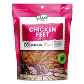Peppy Dog all natural chicken feet treats in a bag, ready for long-lasting chewy rewards.