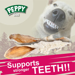 Peppy Dog Rabbit Ears with Fur β dog enjoying chew; suitable for all sizes