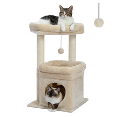 PEQULTI cat tree private condo beige offers a private, comfy space for indoor cats.