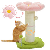 PEQULTI Flower Scratching Post bed provides a cozy resting perch for indoor cats.