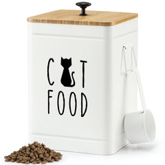 PERFNIQUE cat food storage with bamboo lid; airtight seal keeps kibble fresh