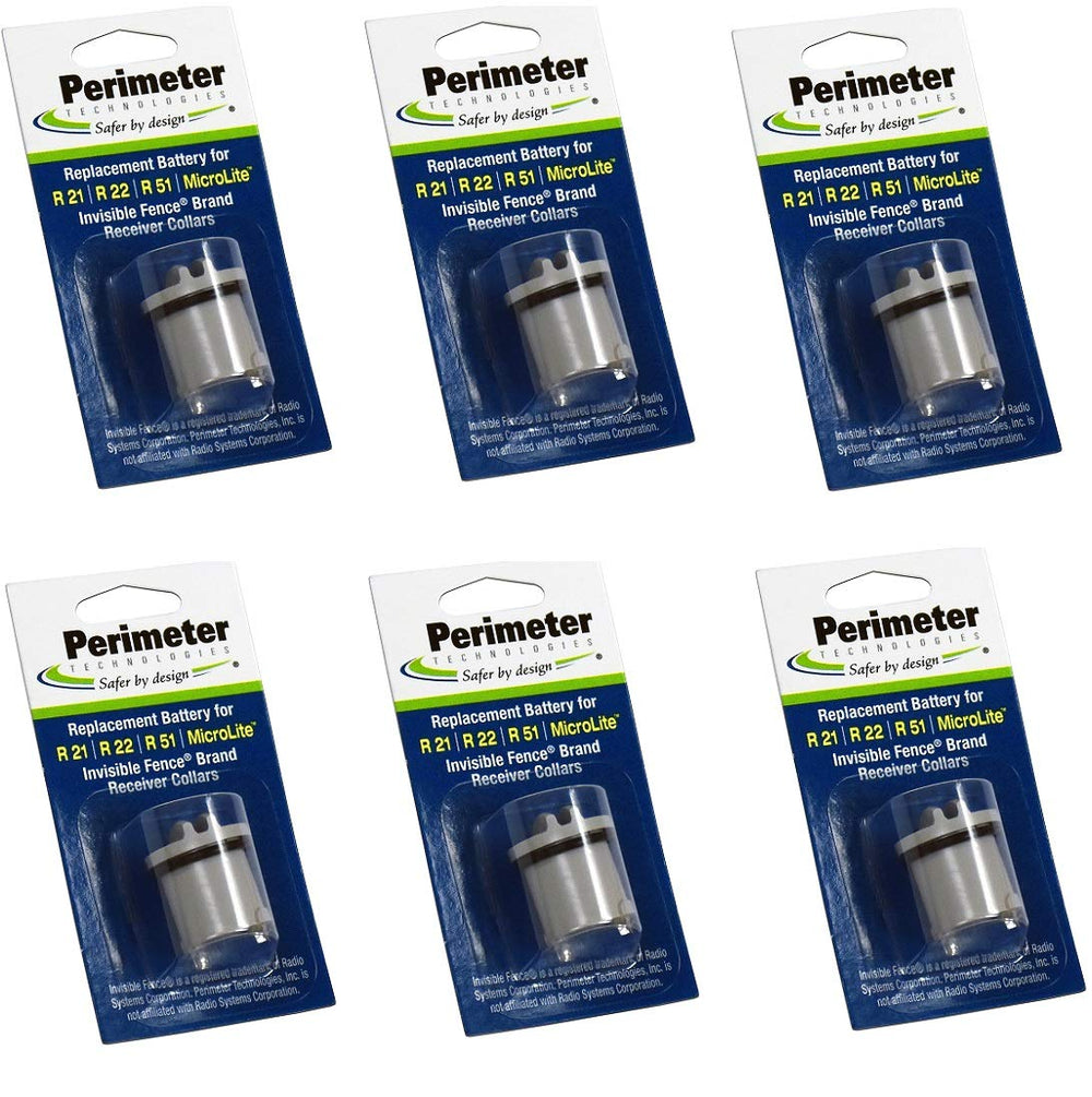 Perimeter Technologies six-pack dog fence battery pack, front view, compatible with R21/R51 collars, reliable replacement