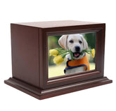 Permulaan wooden pet memorial urn small front view for cherished memories display.