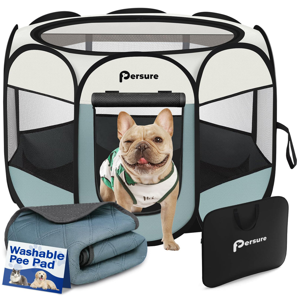 Persure dog-cat playpen grey folded in carry bag for portability