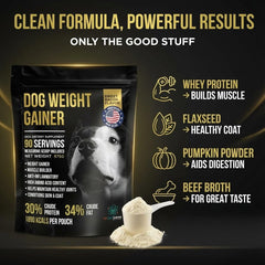 PET CARE Sciences weight gainer powder in a bowl mixed with food.