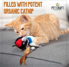 Pet Craft Supply Kitty Condor Batty Bird toy textured plush invites stalking and pouncing.
