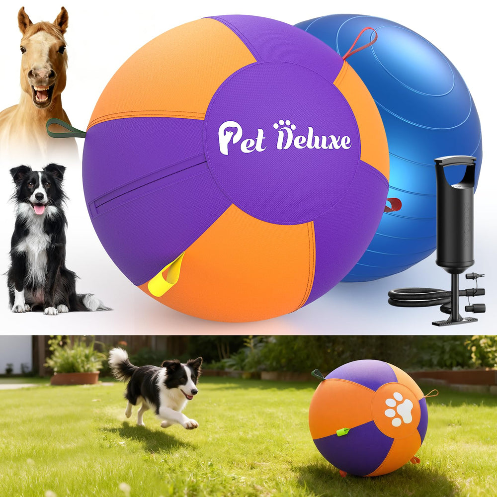 Pet Deluxe 18-inch herding ball in action for large dogs during play
