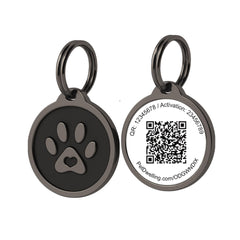 Pet Dwelling QR tag front view, durable zinc alloy with clear QR code for quick recovery