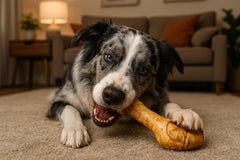 Pet Factory American Beefhide knotted bone closeup, a durable chew for interactive play