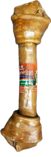 Pet Factory American Beefhide 12-inch knotted bone with chicken flavor for durable chewing
