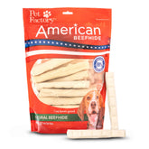 Pet Factory American Beefhide 5-inch chip rolls close-up texture for satisfying chews.