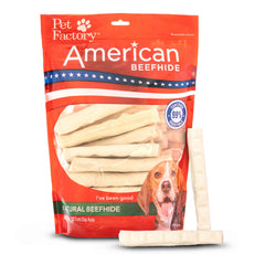 Pet Factory American Beefhide 5-inch chip rolls close-up texture for satisfying chews.