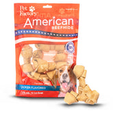 Pet Factory American Beefhide chicken-flavor bone close-up showing chew-ready texture.