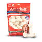 Pet Factory American Beefhide knotted bone, 4-5 inch, for small dogs' focused chewing.