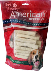 Pet Factory American Beefhide mini rolls pack, long-lasting chew for small dogs.