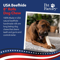 Pet Factory beefhide close-up texture shows the dense, durable chew