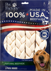 Pet Factory beefhide braid stick 7-inch natural flavor for a long-lasting chew