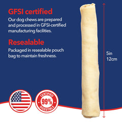 Pet Factory beefhide chip roll 5inch-length highlights appropriately sized chews for different dogs.