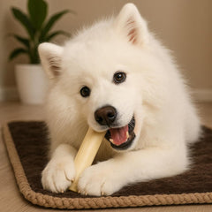Pet Factory beefhide chip roll closeup shows textured surface ideal for chewing.