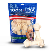 Pet Factory beefhide knotted bone 6-7 inch pack close-up shows durable, long-lasting chew