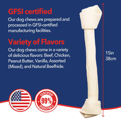 Pet Factory beefhide knotted bone close-up showing durability for hours.