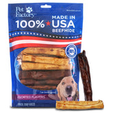 Pet Factory beefhide chip roll packaging highlights USA-made chew treats.