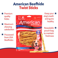 Pet Factory USA-sourced rawhide dog chew emphasizing safe chewing with American-sourced material
