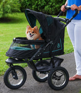 Pet Gear NV stroller zipperless entry design in Caribbean Blue for easy pet access.