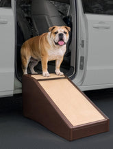 Pet Gear Stramp stair and ramp setup helps dogs reach sofas with a gentle slope.