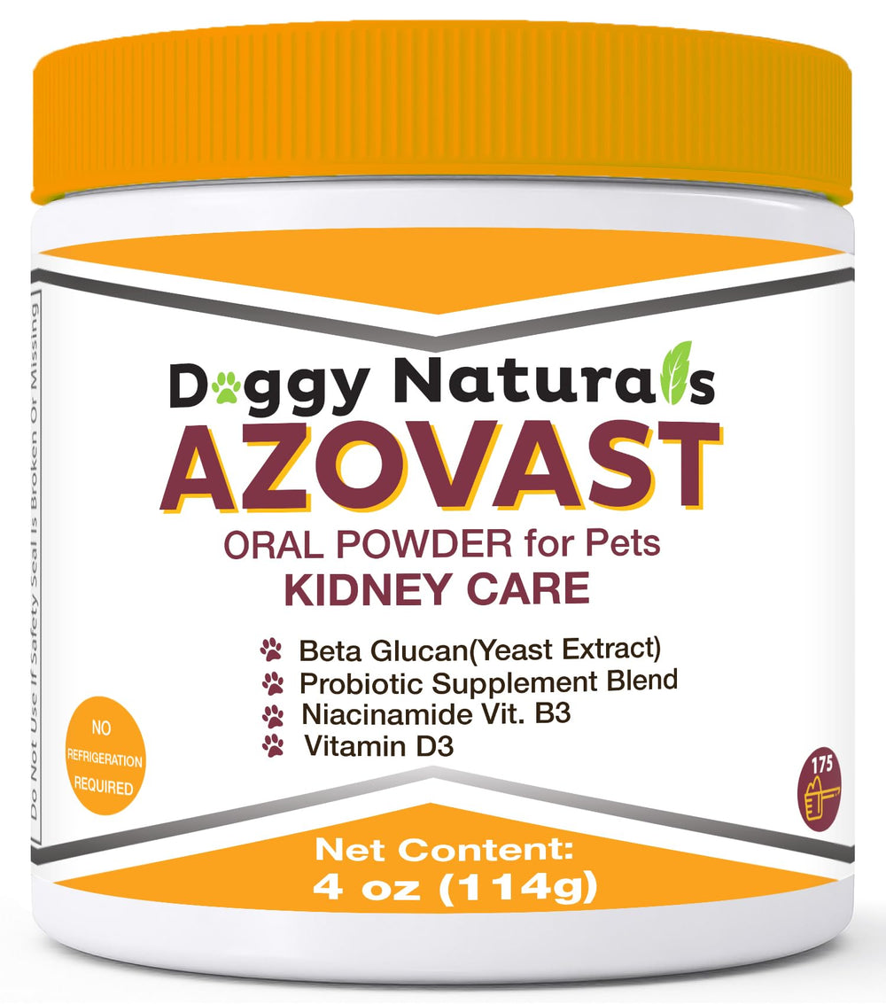 Pet Health Pharma Azovast powder bottle for dogs and cats supports kidney balance.
