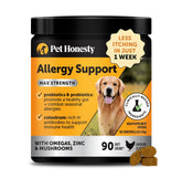 Pet Honesty Allergy + Itch Relief chews packaging with clear daily-use label.