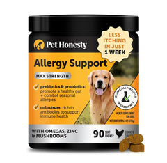Pet Honesty Allergy + Itch Relief chews packaging with clear daily-use label.