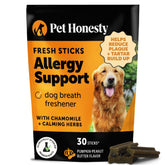 Pet Honesty Allergy Support Fresh Dental Sticks package front for dogs—daily dental care.