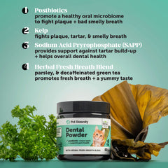 Pet Honesty powder sprinkled over cat kibble for fresh breath