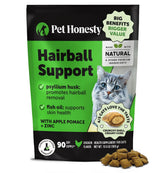 Pet Honesty cat hairball chew with crunchy shell helps reduce hairball buildup.