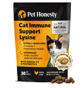 Pet Honesty Cat Immune Support Lysine bottle pour supports daily wellness.
