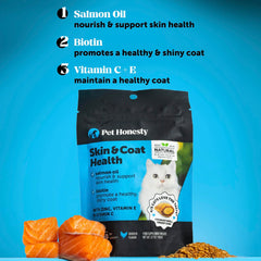 Pet Honesty Cat Skin & Coat chews crunchy-creamy texture appeal.
