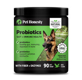Pet Honesty duck probiotic chews on a dog bowl support gut health.
