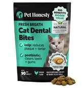 Pet Honesty Fresh Breath Bites in a cat bowl ready to serve.