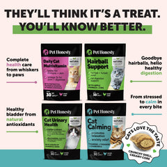 Pet Honesty psyllium-based chew aids hairball removal and digestion.