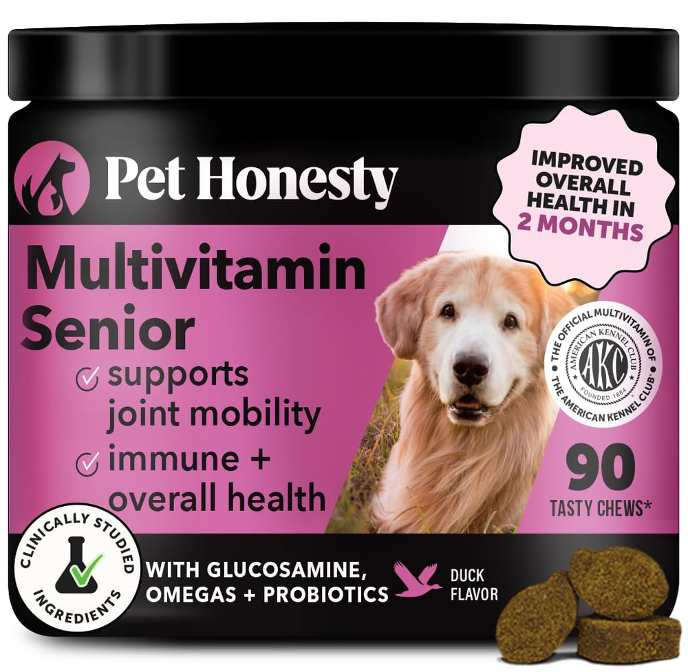 Pet Honesty Senior Dog Multivitamin duck bottle for daily care of aging dogs