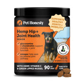 Pet Honesty senior hip and joint chews bottle showing mobility support.