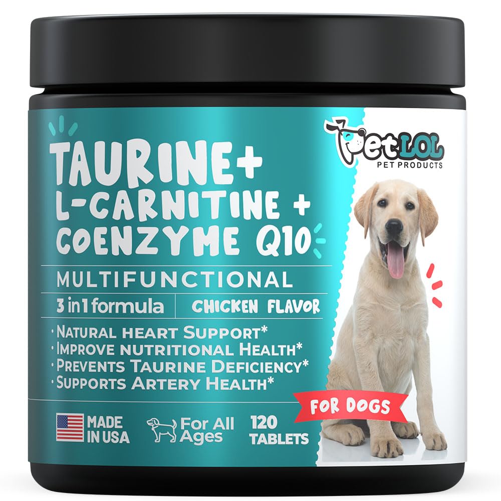PET LOL taurine supplement bottle for dogs supporting heart health.