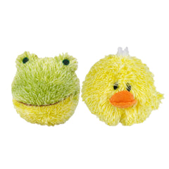 Pet Lou Chick and Frog EZ Squeaky Ball four-inch plush toy for indoor fetch