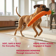Pet Lou Luxe Carrot toy leaves with crinkle for extra sensory fun.