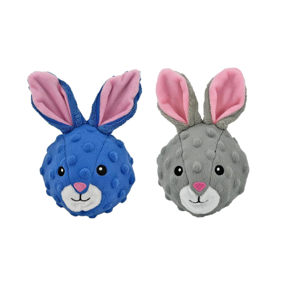 Pet Lou Rabbit EZ Squeaky Ball twin pack front view for fetch play.