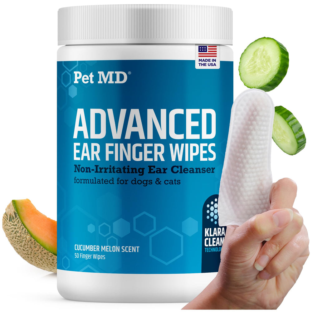 Pet MD Advanced Ear Finger Wipes for dogs and cats, clean ears safely and effectively.